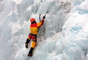 An ice climber in Ouray Ice Park