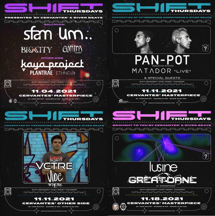 SHIFT Thursday Cervantes Masterpiece Ballroom River Beats Colorado sfam pan-pot VCTRE lusine